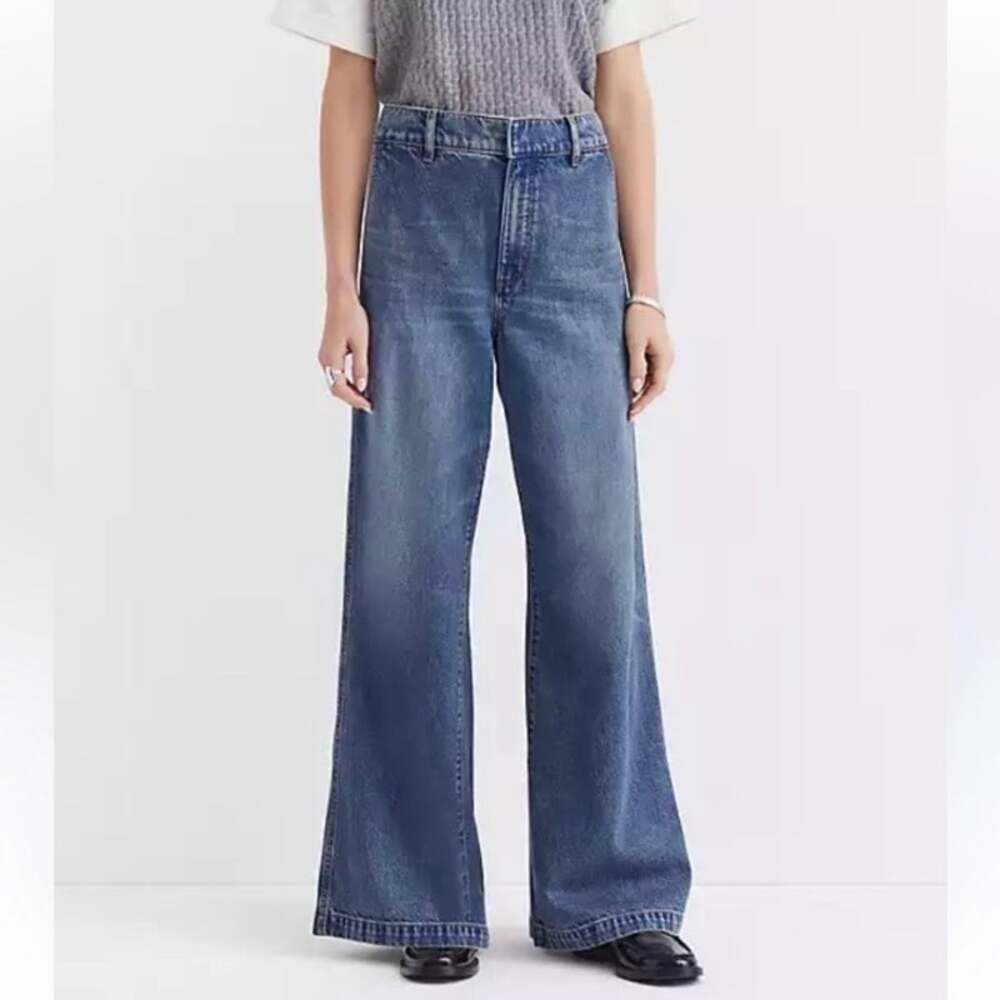 LOFT NWT Sz 28/6 Wide Leg High Rise Trouser Jeans in Washed Charcoal Black READ